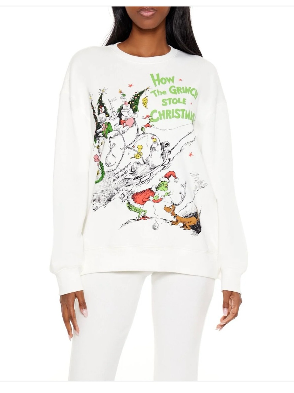 Hybrid Apparel White The Grinch Graphic Crewneck Sweatshirt Women’s M